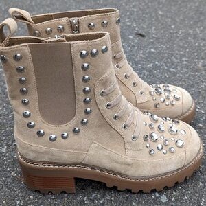 Karl Lagerfeld Suede Studded Tan Ankle Boots
